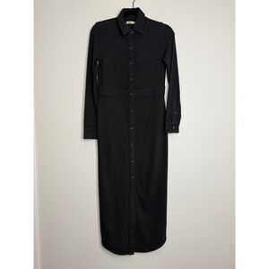 Faherty Brand Charcoal Grey Knit Midi Shirt Dress Long Sleeve Button Down XS